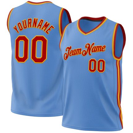 Custom Light Blue Red-Gold Throwback Basketball Jersey - Authentic Personalized Design Personalized Light Blue Red-Gold Authentic