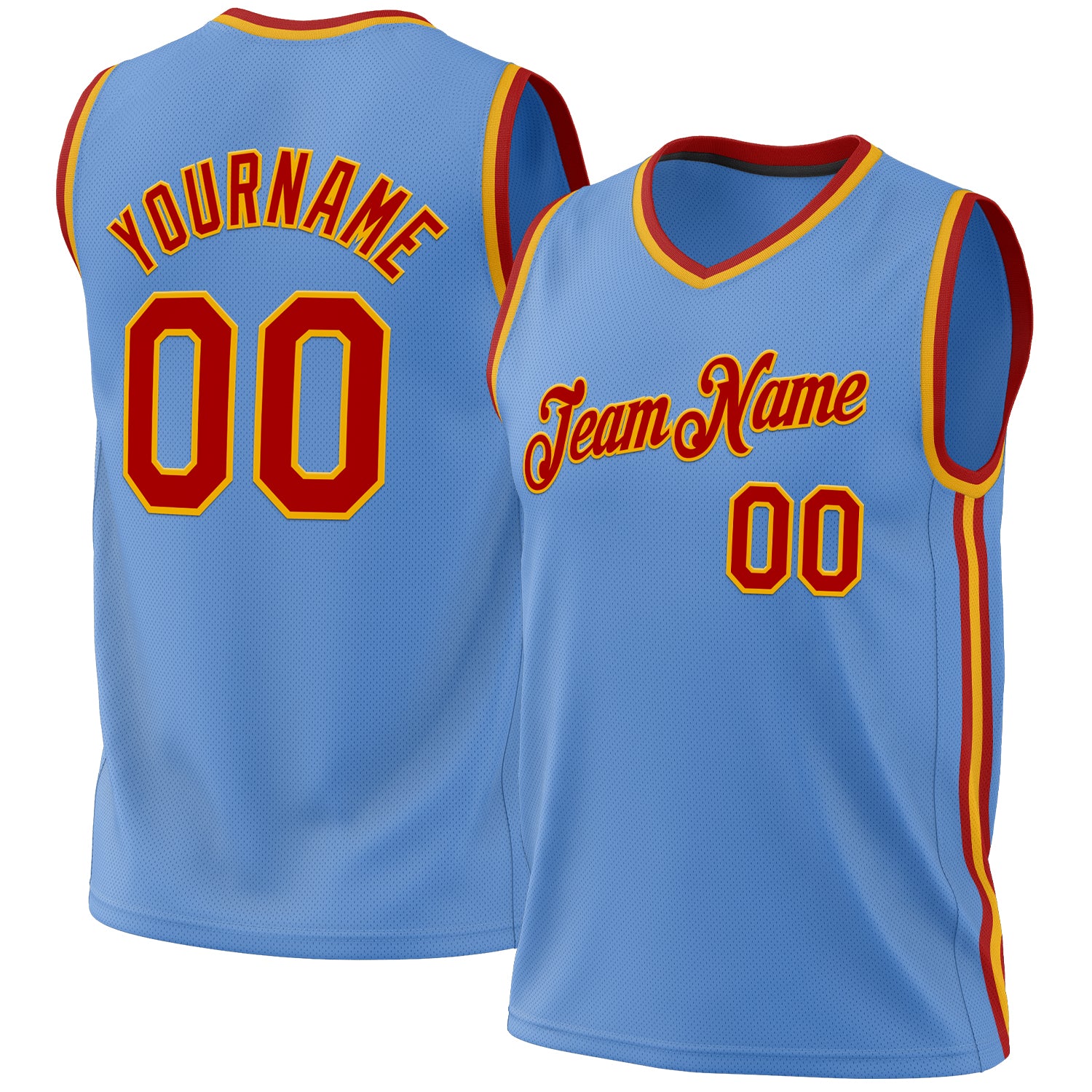 Custom Light Blue Red-Gold Throwback Basketball Jersey - Authentic Personalized Design Personalized Light Blue Red-Gold Authentic