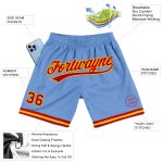 Personalized Light Blue Red Gold Basketball Shorts - Authentic Throwback Style Personalized Light Blue Red-Gold Authentic