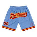 Personalized Light Blue Red Gold Basketball Shorts - Authentic Throwback Style Personalized Light Blue Red-Gold Authentic