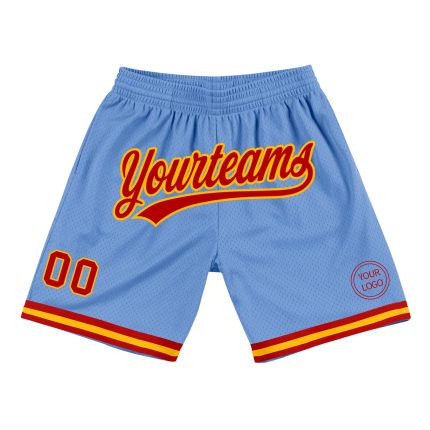 Personalized Light Blue Red Gold Basketball Shorts - Authentic Throwback Style Personalized Light Blue Red-Gold Authentic