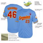 Custom Name & Number Authentic Throwback Baseball Jersey - Personalized Light Blue Red-Gold Mesh Team Apparel Personalized