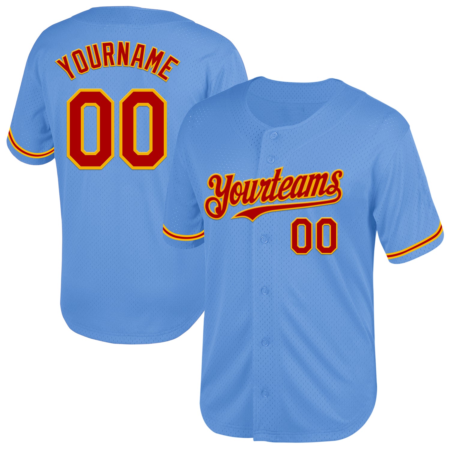 Custom Name & Number Authentic Throwback Baseball Jersey - Personalized Light Blue Red-Gold Mesh Team Apparel Personalized