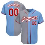Custom Name and Number Baseball Jersey - Light Blue Red-Gray Authentic Split Fashion Team Apparel Personalized Light Blue