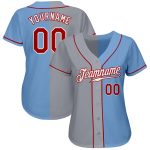 Custom Name and Number Baseball Jersey - Light Blue Red-Gray Authentic Split Fashion Team Apparel Personalized Light Blue