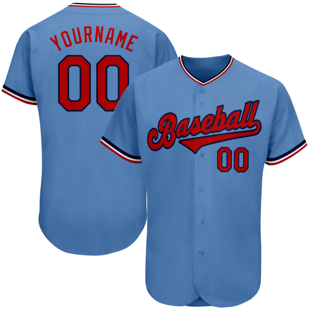 Personalized Light Blue Red Navy Baseball Jersey - Authentic Sports Apparel Personalized Light Blue Red-Navy Authentic Baseball