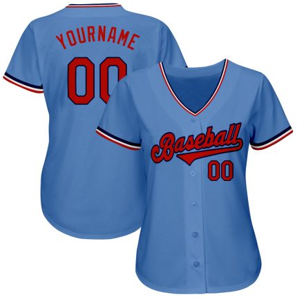 Personalized Light Blue Red Navy Baseball Jersey - Authentic Sports Apparel Personalized Light Blue Red-Navy Authentic Baseball