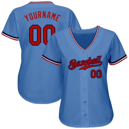 Custom Light Blue Red-Navy Baseball Jersey with Personalized Name and Number - Authentic Team Apparel Personalized Light