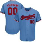 Custom Light Blue Red-Navy Baseball Jersey with Personalized Name and Number - Authentic Team Apparel Personalized Light