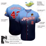 Custom Name and Number Baseball Jersey - Light Blue Red-Navy Authentic Fade Fashion Team Jersey Personalized Light Blue Red-Navy