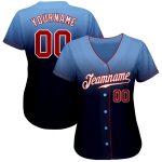 Custom Name and Number Baseball Jersey - Light Blue Red-Navy Authentic Fade Fashion Team Jersey Personalized Light Blue Red-Navy