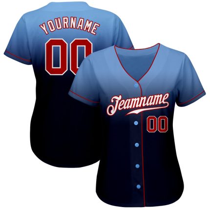 Custom Name and Number Baseball Jersey - Light Blue Red-Navy Authentic Fade Fashion Team Jersey Personalized Light Blue Red-Navy