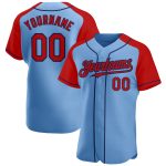 Custom Name and Number Authentic Baseball Jersey - Personalized Light Blue Red-Navy Raglan Sleeves Personalized Light Blue