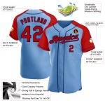 Custom Name and Number Authentic Baseball Jersey - Personalized Light Blue Red-Navy Raglan Sleeves Personalized Light Blue