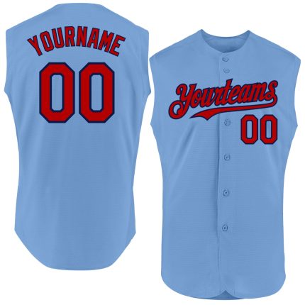 Personalized Light Blue Red-Navy Baseball Jersey - Authentic Sleeveless Design Personalized Light Blue Red-Navy Authentic