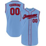 Custom Name and Number Baseball Jersey - Authentic Sleeveless, Light Blue Red-Navy Design, Personalized Team Apparel Personalized