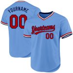 Custom Light Blue Red Navy Baseball Jersey with Personalized Name and Number - Authentic Throwback Style Personalized Light