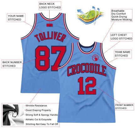 Personalized Light Blue Red Navy Basketball Jersey - Authentic Throwback Style Personalized Light Blue Red-Navy Authentic