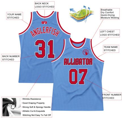 Custom Name and Number Personalized Authentic Light Blue Red-Navy Basketball Jersey - Team Classic Throwback Jersey Personalized