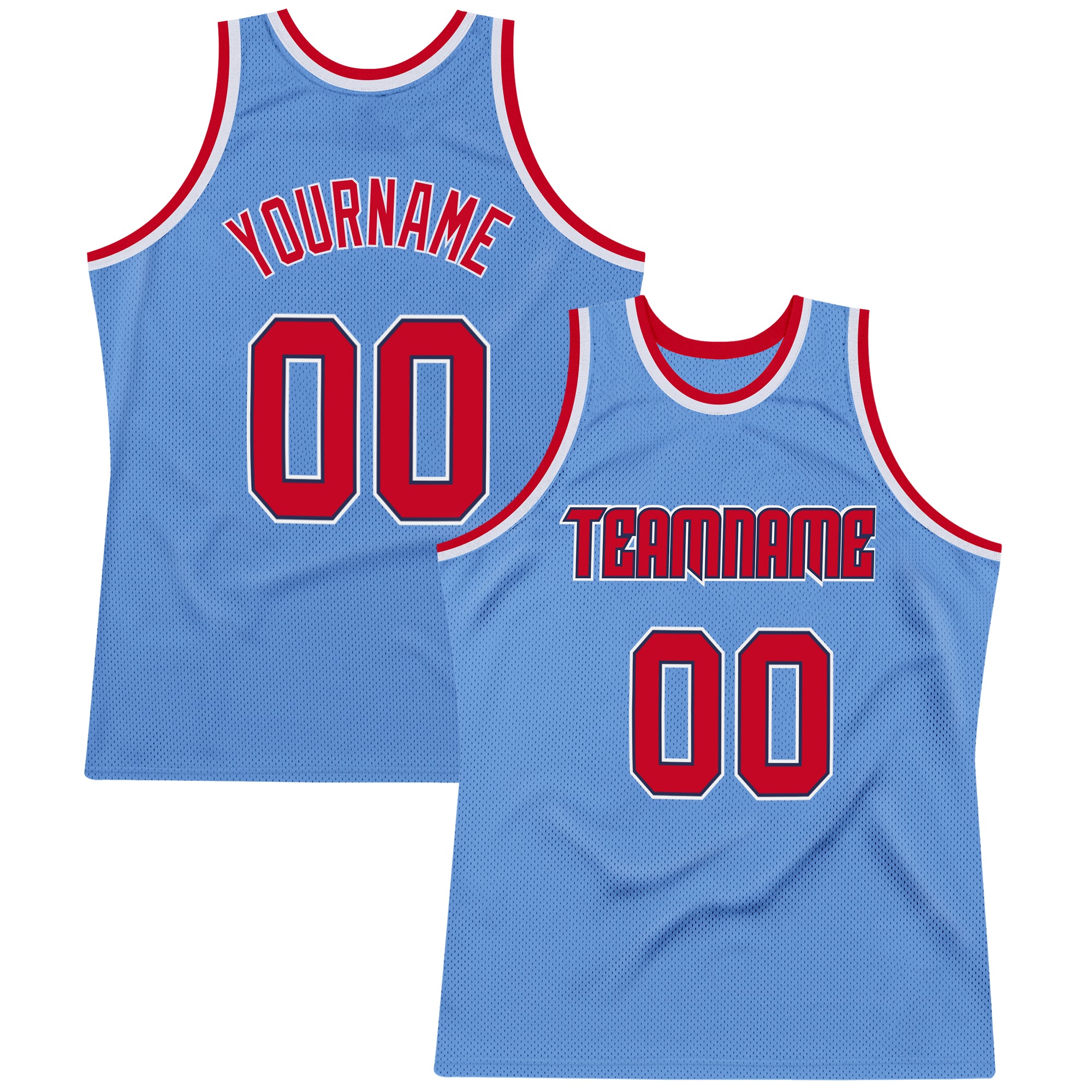 Custom Name and Number Personalized Authentic Light Blue Red-Navy Basketball Jersey - Team Classic Throwback Jersey Personalized