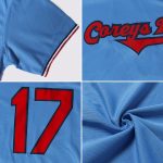 Personalized Authentic Throwback Baseball Jersey Shirt - Light Blue Red-Navy Rib-Knit Design Personalized Light Blue Red-Navy