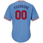 Personalized Authentic Throwback Baseball Jersey Shirt - Light Blue Red-Navy Rib-Knit Design Personalized Light Blue Red-Navy