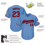 Custom Light Blue Red-Navy Baseball Jersey Shirt with Personalized Name and Number - Authentic Throwback Rib-Knit Design