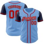 Custom Two Tone Baseball Jersey with Personalized Name and Number - Authentic Light Blue Red-Navy Team Apparel Personalized