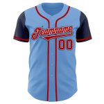 Custom Two Tone Baseball Jersey with Personalized Name and Number - Authentic Light Blue Red-Navy Team Apparel Personalized