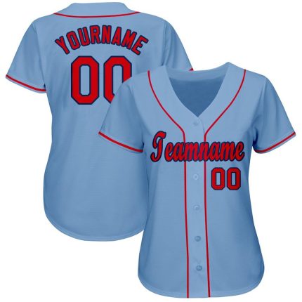 Custom Name and Number Baseball Jersey - Personalized Red-Navy Light Blue Team Jersey Personalized Light Blue Red-Navy Baseball