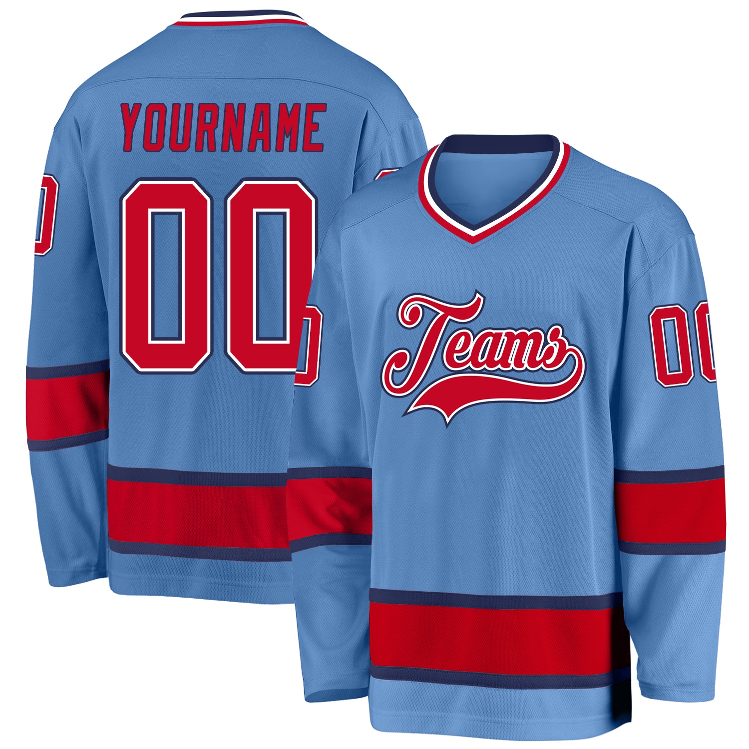 Custom Name and Number Hockey Jersey Light Blue Red-Navy - Personalized Team Jersey Personalized Light Blue Red-Navy Hockey