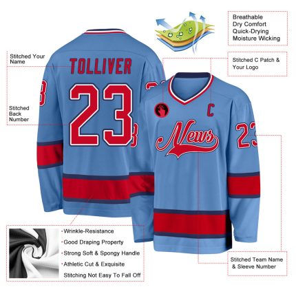 Custom Name and Number Hockey Jersey Light Blue Red-Navy - Personalized Team Jersey Personalized Light Blue Red-Navy Hockey