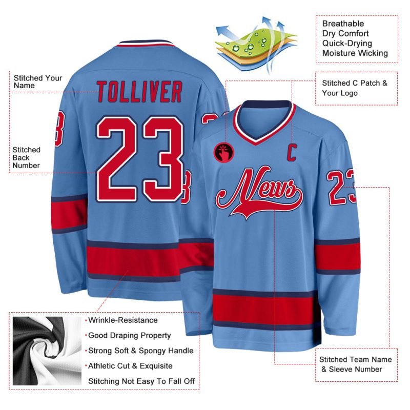 Custom Name and Number Hockey Jersey Light Blue Red-Navy - Personalized Team Jersey Personalized Light Blue Red-Navy Hockey