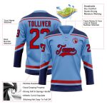Custom Name and Number Light Blue Red Navy Hockey Jersey - Personalized Lace Neck Team Gear Personalized Light Blue Red-Navy