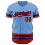 Custom Name and Number Authentic Baseball Jersey - Personalized Light Blue with Red-Navy Lines Personalized Light Blue Red-Navy
