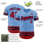 Custom Name and Number Authentic Baseball Jersey - Personalized Light Blue with Red-Navy Lines Personalized Light Blue Red-Navy
