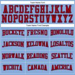 Custom Name and Number Long Sleeve Performance T-Shirt - Light Blue Red-Navy Team Apparel Personalized Light Blue Red-Navy