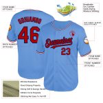 Custom Light Blue Red-Navy Authentic Throwback Baseball Jersey - Personalized Sports Apparel Personalized Light Blue Red-Navy