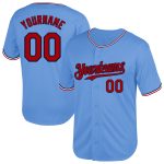 Custom Light Blue Red-Navy Authentic Throwback Baseball Jersey - Personalized Sports Apparel Personalized Light Blue Red-Navy