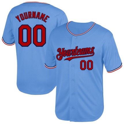 Custom Light Blue Red-Navy Authentic Throwback Baseball Jersey - Personalized Sports Apparel Personalized Light Blue Red-Navy