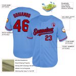 Custom Team Baseball Jersey, Personalized Light Blue Red-Navy Mesh with Name and Number, Authentic Throwback Style Personalized