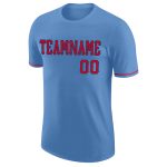 Personalized Light Blue Performance T-Shirt for Men, Red-Navy Design, Customizable Apparel Personalized Light Blue Red-Navy