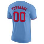 Personalized Light Blue Performance T-Shirt for Men, Red-Navy Design, Customizable Apparel Personalized Light Blue Red-Navy