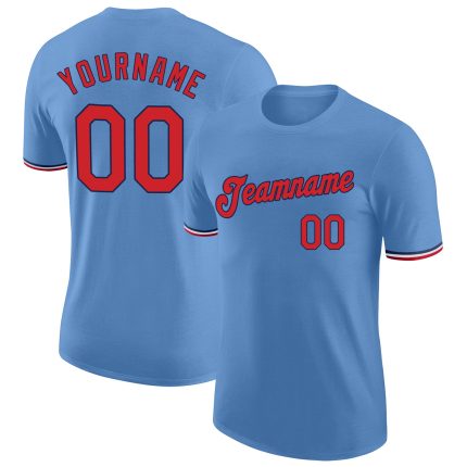 Custom light blue, red and navy performance t-shirt