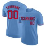 Personalized Light Blue Performance T-Shirt for Men, Red-Navy Design, Customizable Apparel Personalized Light Blue Red-Navy
