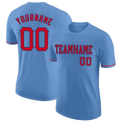 Personalized Light Blue Performance T-Shirt for Men, Red-Navy Design, Customizable Apparel Personalized Light Blue Red-Navy