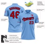Custom Name and Number Light Blue Red-Navy Vapor Golf Polo Shirt - Personalized Performance Team Gear Personalized Light