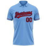 Custom Name and Number Light Blue Red-Navy Vapor Golf Polo Shirt - Personalized Performance Team Gear Personalized Light