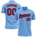 Custom Name and Number Light Blue Red-Navy Vapor Golf Polo Shirt - Personalized Performance Team Gear Personalized Light