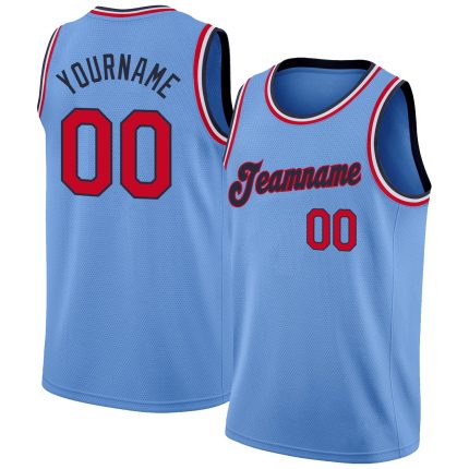 Custom Basketball Jersey with Personalized Name and Number - Light Blue Red-Navy Round Neck Rib-Knit Design Personalized